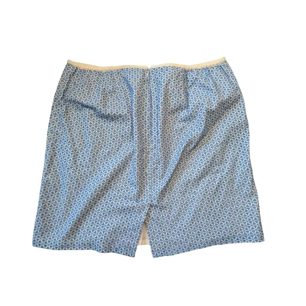 Talbots Woman Petite Size 18WP Blue Geometric Embroidered Cotton Pencil Skirt